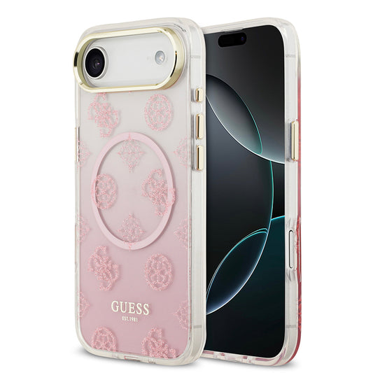 iPhone 17 Air Kılıf Guess Orjinal Lisanslı M-safe Şarj Özellikli Simli Peony Desenli Silikon Kapak