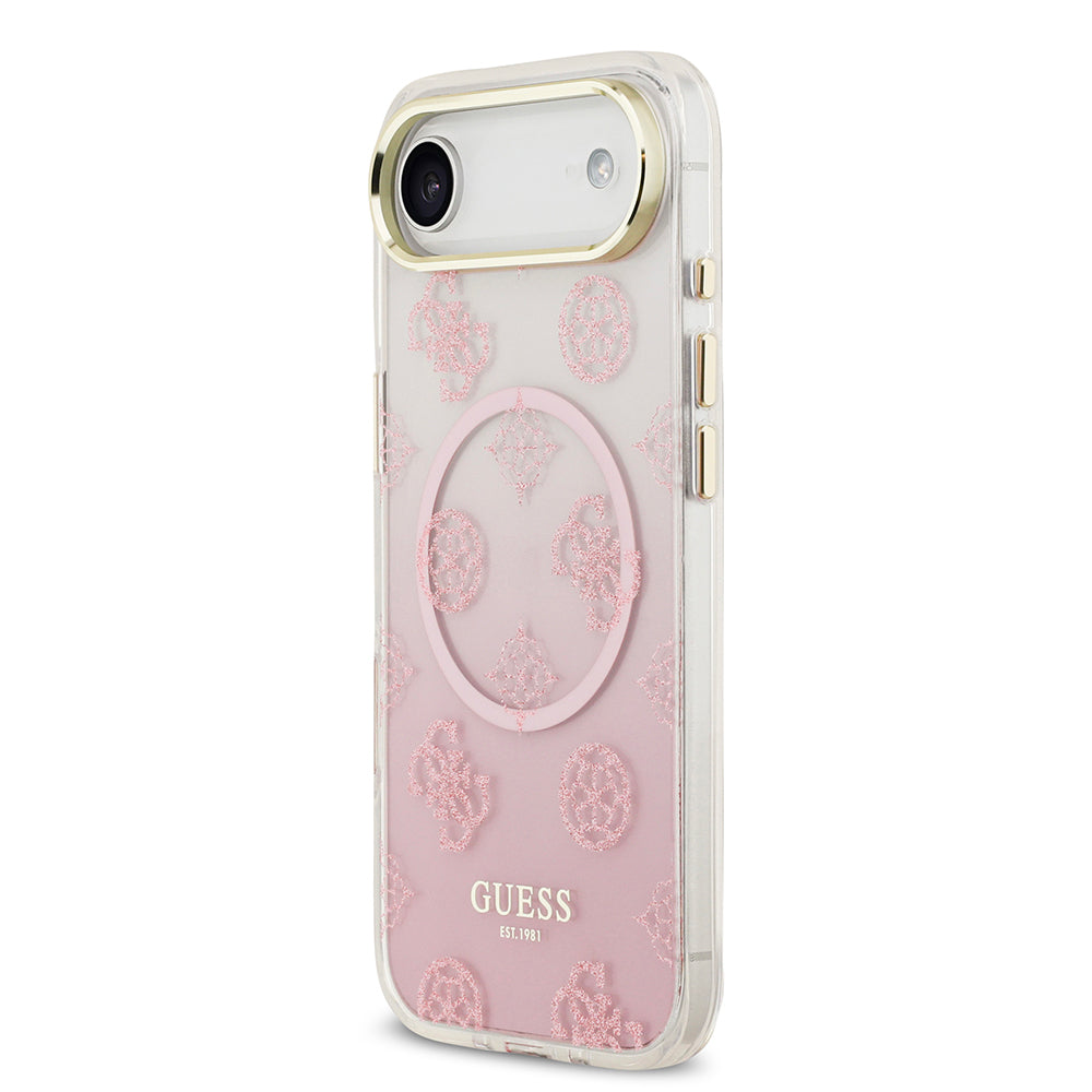 iPhone 17 Air Kılıf Guess Orjinal Lisanslı M-safe Şarj Özellikli Simli Peony Desenli Silikon Kapak