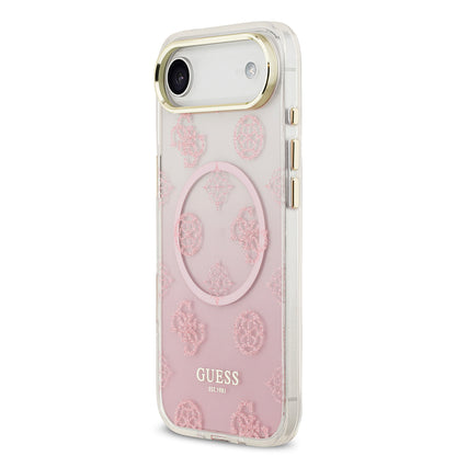 iPhone 17 Air Kılıf Guess Orjinal Lisanslı M-safe Şarj Özellikli Simli Peony Desenli Silikon Kapak