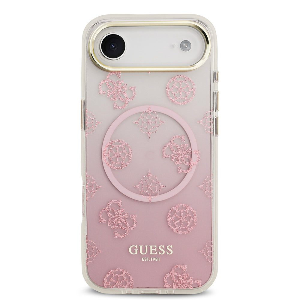 iPhone 17 Air Kılıf Guess Orjinal Lisanslı M-safe Şarj Özellikli Simli Peony Desenli Silikon Kapak