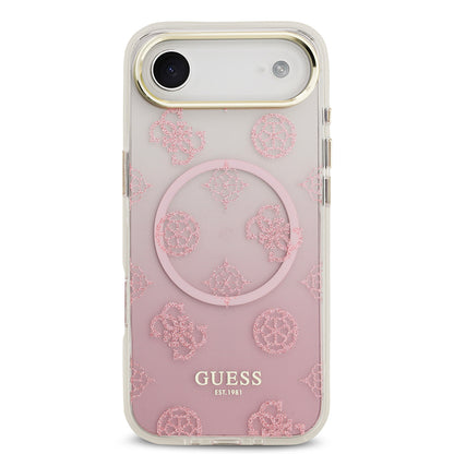iPhone 17 Air Kılıf Guess Orjinal Lisanslı M-safe Şarj Özellikli Simli Peony Desenli Silikon Kapak
