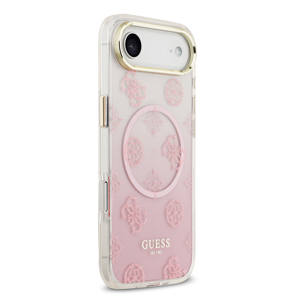 iPhone 17 Air Kılıf Guess Orjinal Lisanslı M-safe Şarj Özellikli Simli Peony Desenli Silikon Kapak