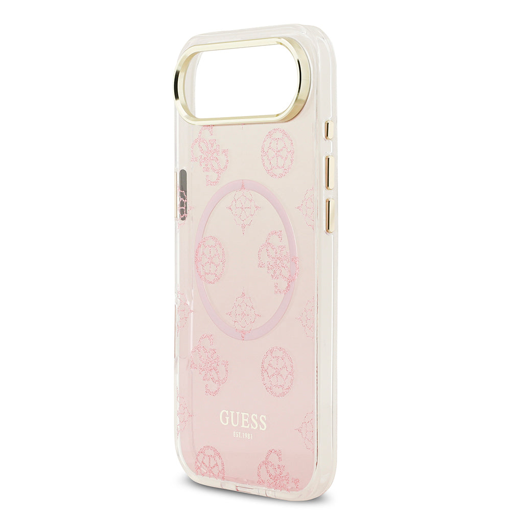 Apple iPhone 17 Air Kılıf Guess Orjinal Lisanslı M-safe Şarj Özellikli Simli Peony Desenli Silikon Kapak