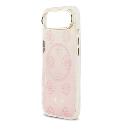 Apple iPhone 17 Air Kılıf Guess Orjinal Lisanslı M-safe Şarj Özellikli Simli Peony Desenli Silikon Kapak