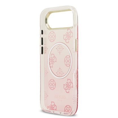iPhone 17 Air Kılıf Guess Orjinal Lisanslı M-safe Şarj Özellikli Simli Peony Desenli Silikon Kapak