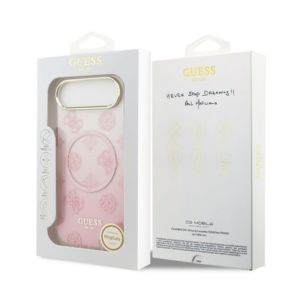 iPhone 17 Air Kılıf Guess Orjinal Lisanslı M-safe Şarj Özellikli Simli Peony Desenli Silikon Kapak