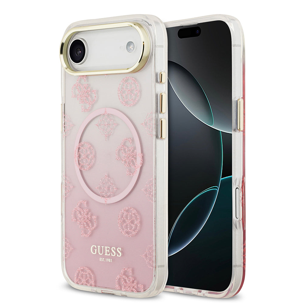 iPhone 17 Air Kılıf Guess Orjinal Lisanslı M-safe Şarj Özellikli Simli Peony Desenli Silikon Kapak