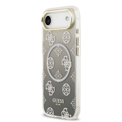 iPhone 17 Air Kılıf Guess Orjinal Lisanslı M-safe Şarj Özellikli Simli Peony Desenli Silikon Kapak