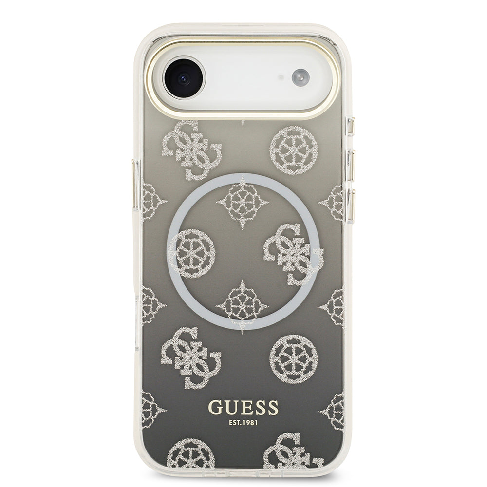 iPhone 17 Air Kılıf Guess Orjinal Lisanslı M-safe Şarj Özellikli Simli Peony Desenli Silikon Kapak