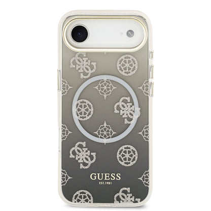 iPhone 17 Air Kılıf Guess Orjinal Lisanslı M-safe Şarj Özellikli Simli Peony Desenli Silikon Kapak