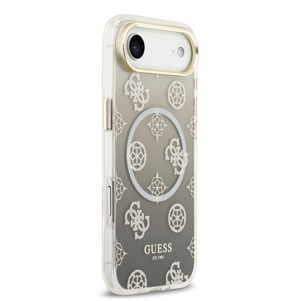 iPhone 17 Air Kılıf Guess Orjinal Lisanslı M-safe Şarj Özellikli Simli Peony Desenli Silikon Kapak