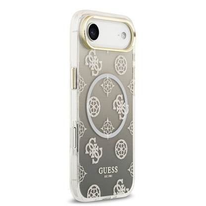 iPhone 17 Air Kılıf Guess Orjinal Lisanslı M-safe Şarj Özellikli Simli Peony Desenli Silikon Kapak