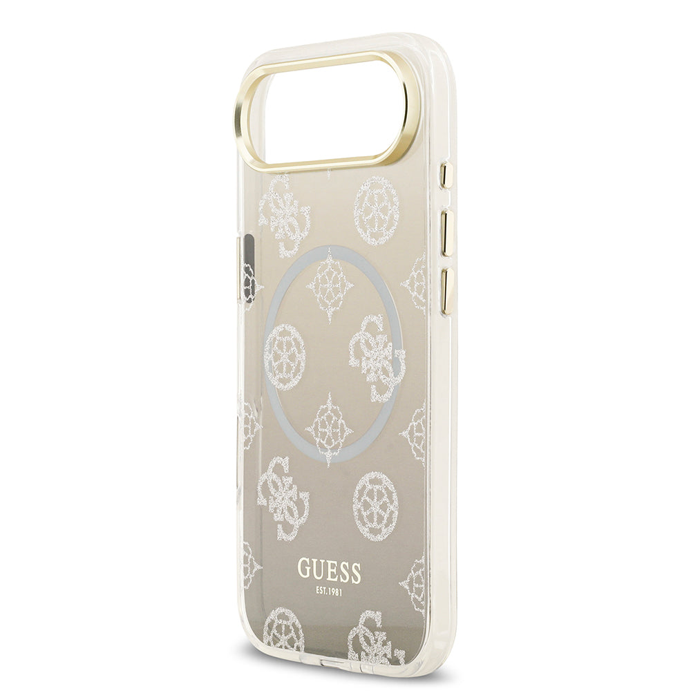 iPhone 17 Air Kılıf Guess Orjinal Lisanslı M-safe Şarj Özellikli Simli Peony Desenli Silikon Kapak