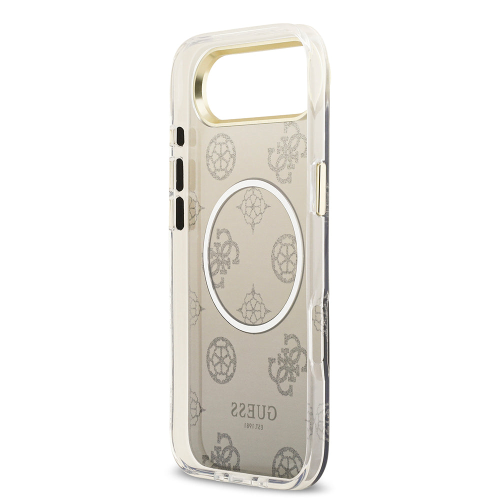 iPhone 17 Air Kılıf Guess Orjinal Lisanslı M-safe Şarj Özellikli Simli Peony Desenli Silikon Kapak