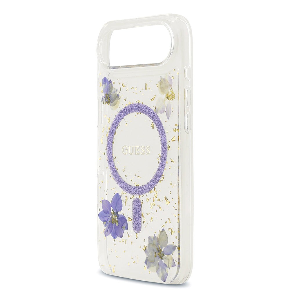 iPhone 17 Air Kılıf Guess Orjinal Lisanslı M-safe Şarj Özellikli Transparan Resin Flowers Kapak