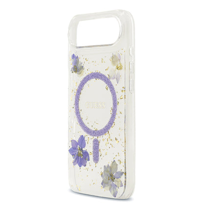 iPhone 17 Air Kılıf Guess Orjinal Lisanslı M-safe Şarj Özellikli Transparan Resin Flowers Kapak