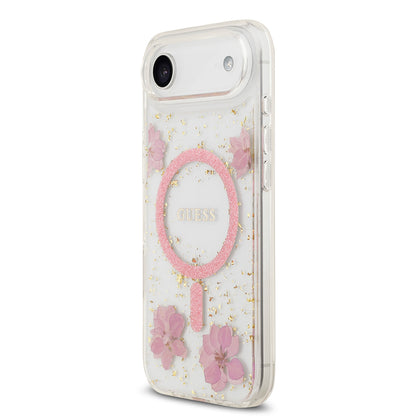 iPhone 17 Air Kılıf Guess Orjinal Lisanslı M-safe Şarj Özellikli Transparan Resin Flowers Kapak