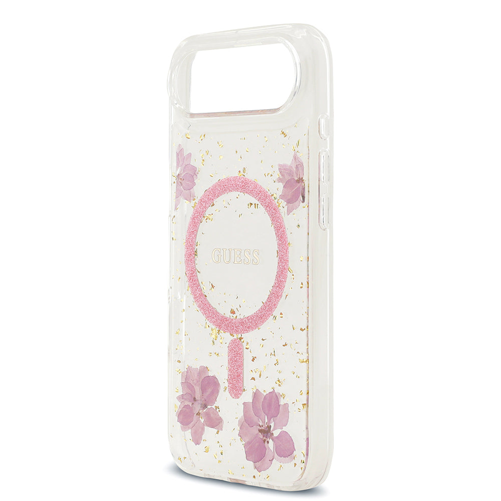 iPhone 17 Air Kılıf Guess Orjinal Lisanslı M-safe Şarj Özellikli Transparan Resin Flowers Kapak