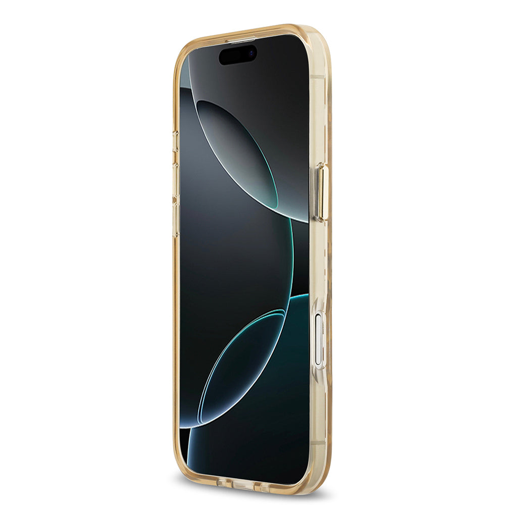 iPhone 17 Air Kılıf Guess Orjinal Lisanslı M-safe Şarj Özellikli Üçgen Logolu Simli Leopar Desenli Kapak