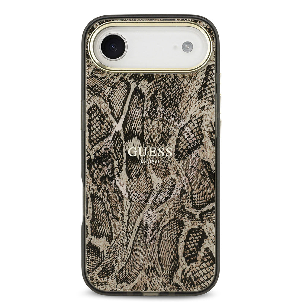 iPhone 17 Air Kılıf Guess Orjinal Lisanslı M-safe Şarj Özellikli Yazı Logolu Python Desenli Kapak