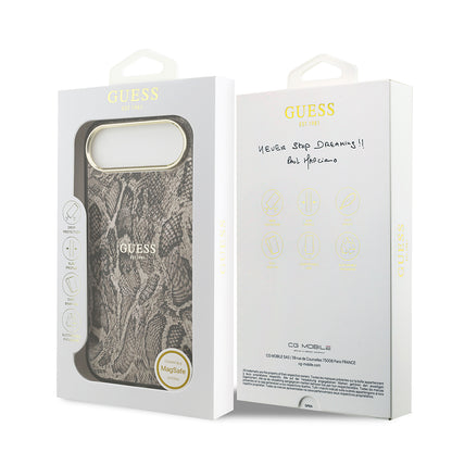 iPhone 17 Air Kılıf Guess Orjinal Lisanslı M-safe Şarj Özellikli Yazı Logolu Python Desenli Kapak