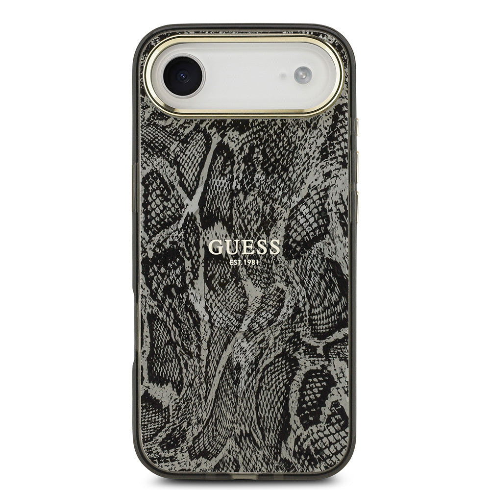 iPhone 17 Air Kılıf Guess Orjinal Lisanslı M-safe Şarj Özellikli Yazı Logolu Python Desenli Kapak
