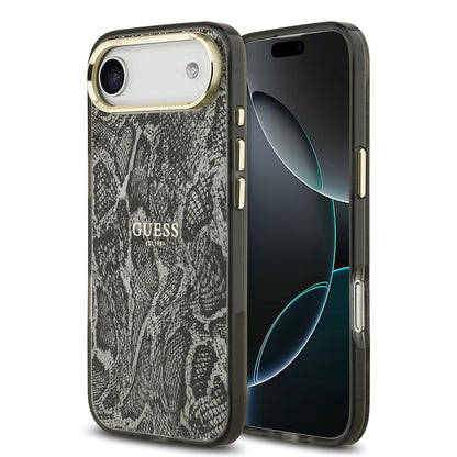 iPhone 17 Air Kılıf Guess Orjinal Lisanslı M-safe Şarj Özellikli Yazı Logolu Python Desenli Kapak