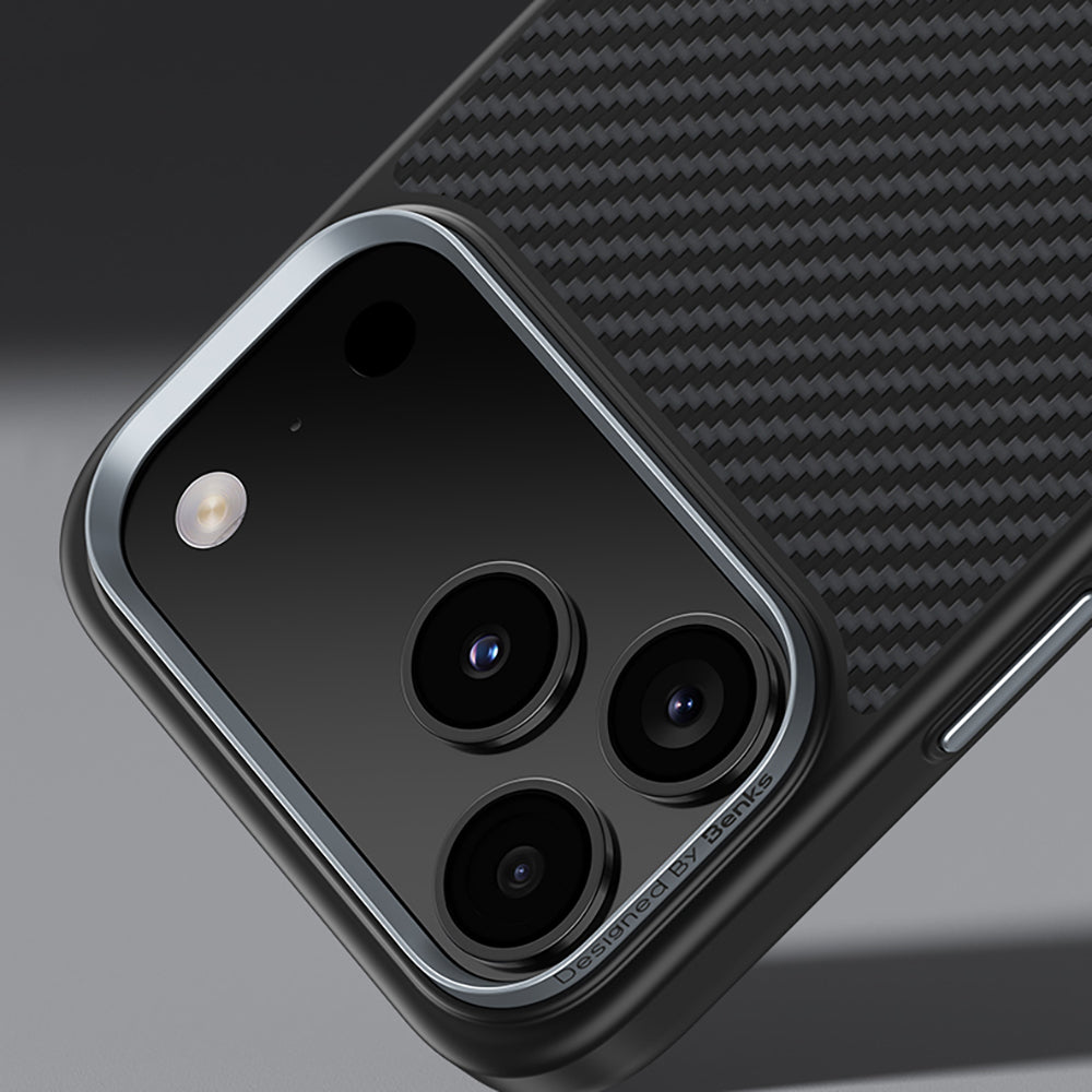 iPhone 17 Air Kılıf Karbon Fiber M-safe Şarj Özellikli Benks Hybrid ArmorPro 600D Kevlar Kapak