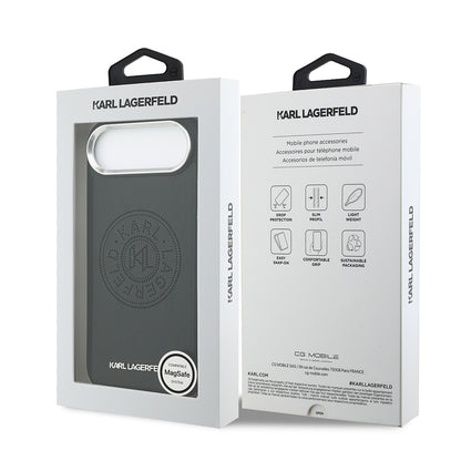 iPhone 17 Air Kılıf Karl Lagerfeld Orjinal Lisanslı M-safe Şarj Özellikli Delikli Tasarım Metal Logolu PU Deri Kapak