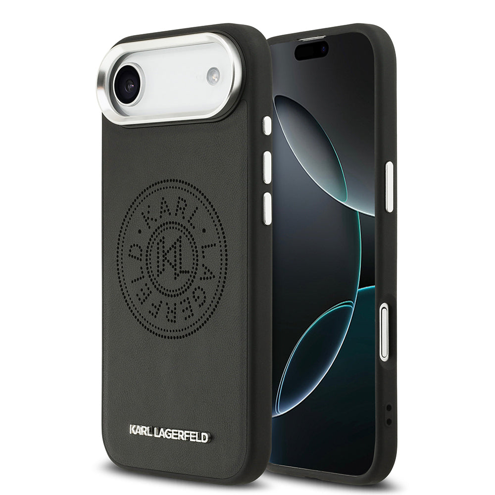 iPhone 17 Air Kılıf Karl Lagerfeld Orjinal Lisanslı M-safe Şarj Özellikli Delikli Tasarım Metal Logolu PU Deri Kapak