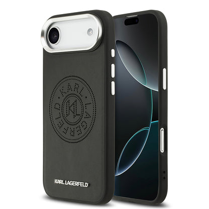 iPhone 17 Air Kılıf Karl Lagerfeld Orjinal Lisanslı M-safe Şarj Özellikli Delikli Tasarım Metal Logolu PU Deri Kapak