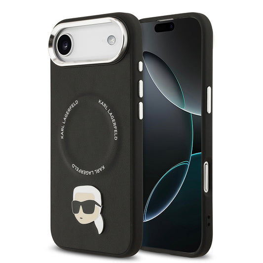 iPhone 17 Air Kılıf Karl Lagerfeld Orjinal Lisanslı M-safe Şarj Özellikli Metal Kamera ve Buton Tasarımlı Karl PU Deri Kapak