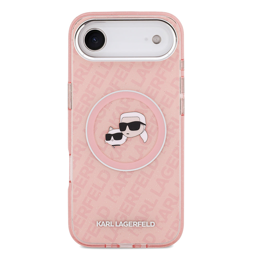 iPhone 17 Air Kılıf Karl Lagerfeld Orjinal Lisanslı Parlayan Simli Karl & Choupette Heads Kapak