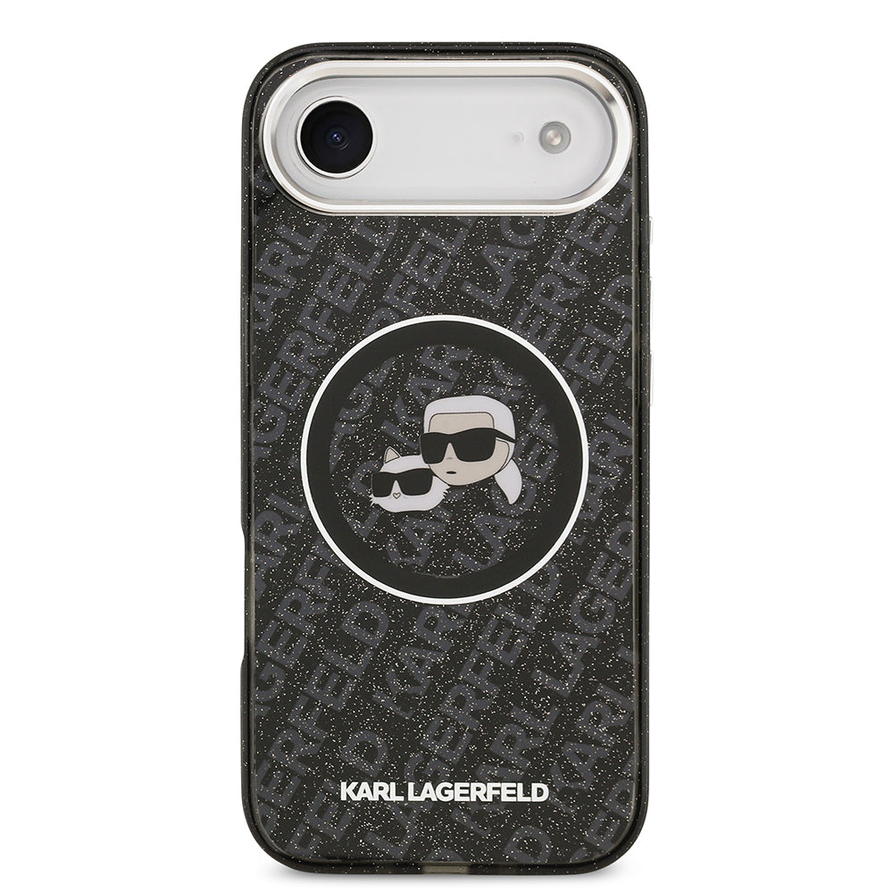 iPhone 17 Air Kılıf Karl Lagerfeld Orjinal Lisanslı Parlayan Simli Karl & Choupette Heads Kapak