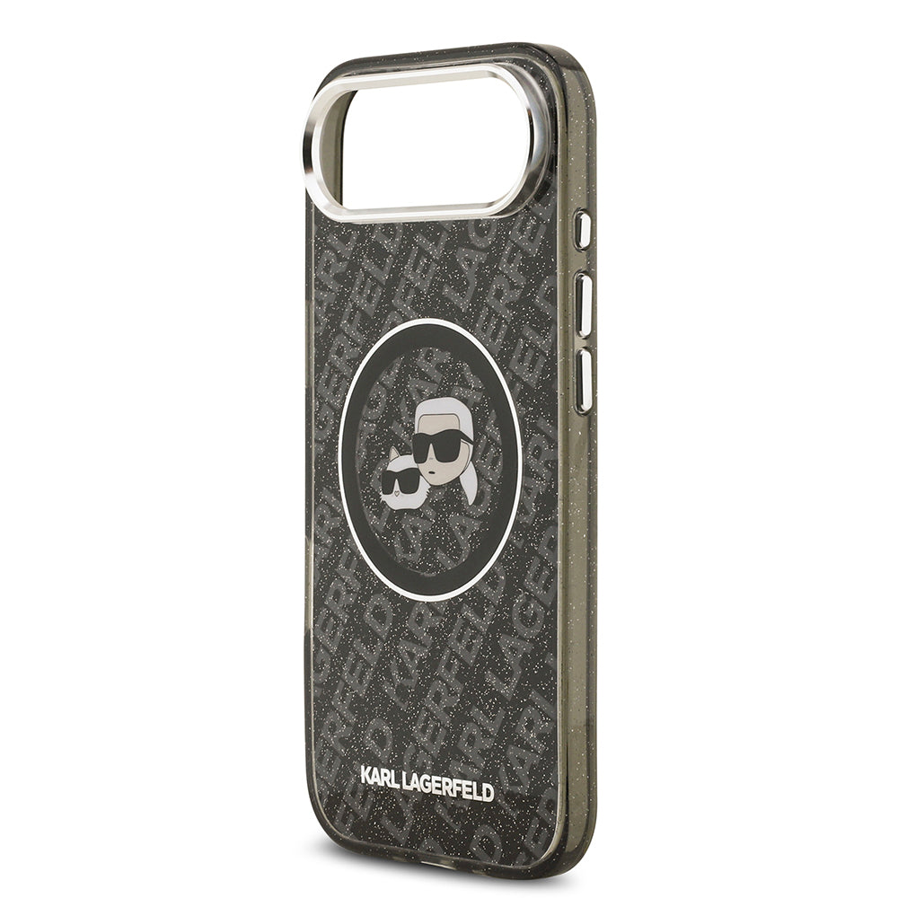 iPhone 17 Air Kılıf Karl Lagerfeld Orjinal Lisanslı Parlayan Simli Karl & Choupette Heads Kapak