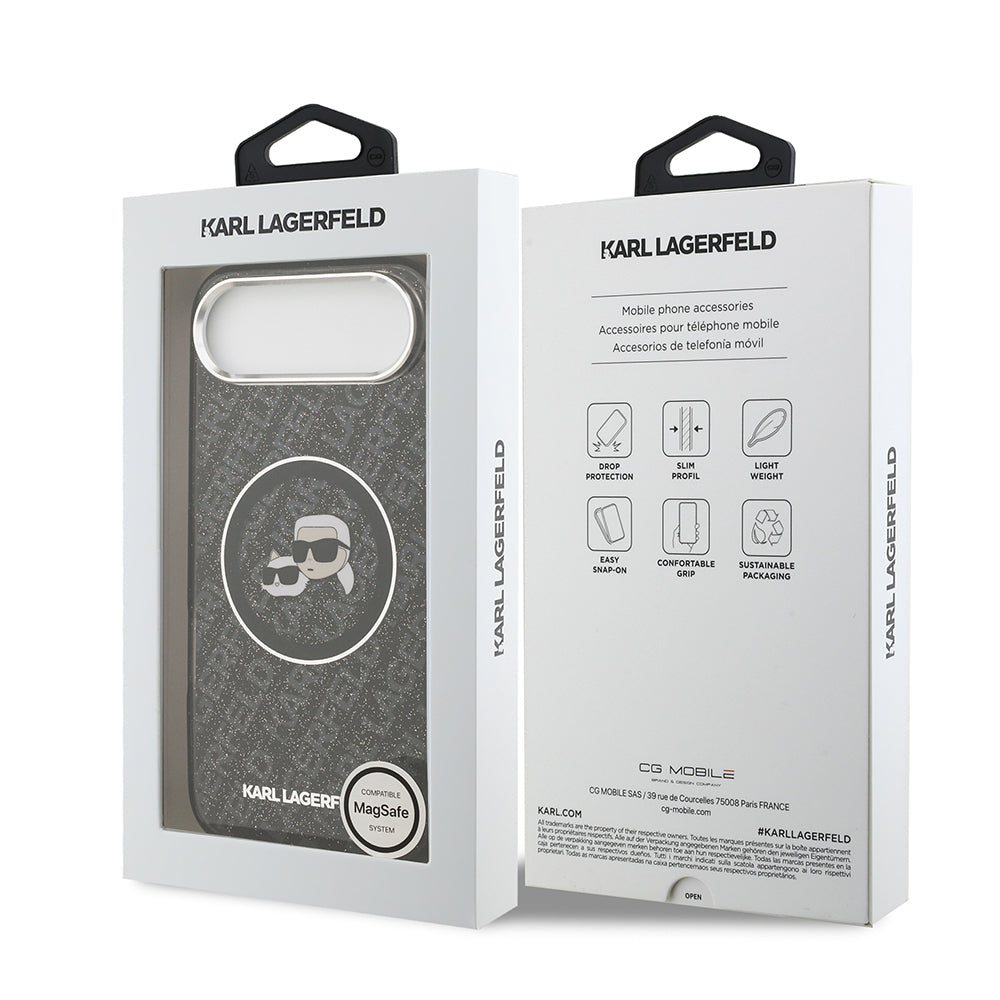 iPhone 17 Air Kılıf Karl Lagerfeld Orjinal Lisanslı Parlayan Simli Karl & Choupette Heads Kapak