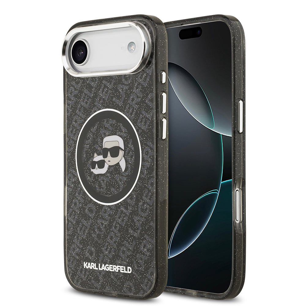 iPhone 17 Air Kılıf Karl Lagerfeld Orjinal Lisanslı Parlayan Simli Karl & Choupette Heads Kapak