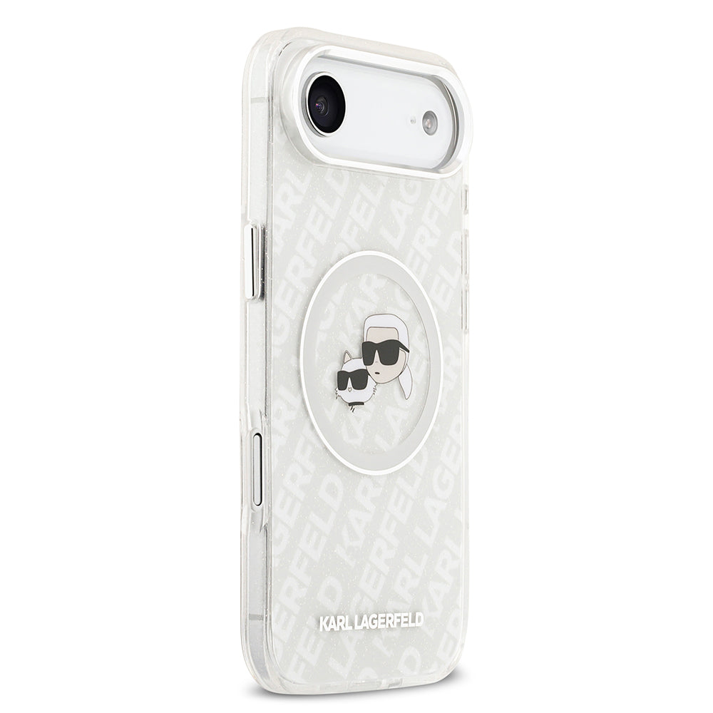 iPhone 17 Air Kılıf Karl Lagerfeld Orjinal Lisanslı Parlayan Simli Karl & Choupette Heads Kapak