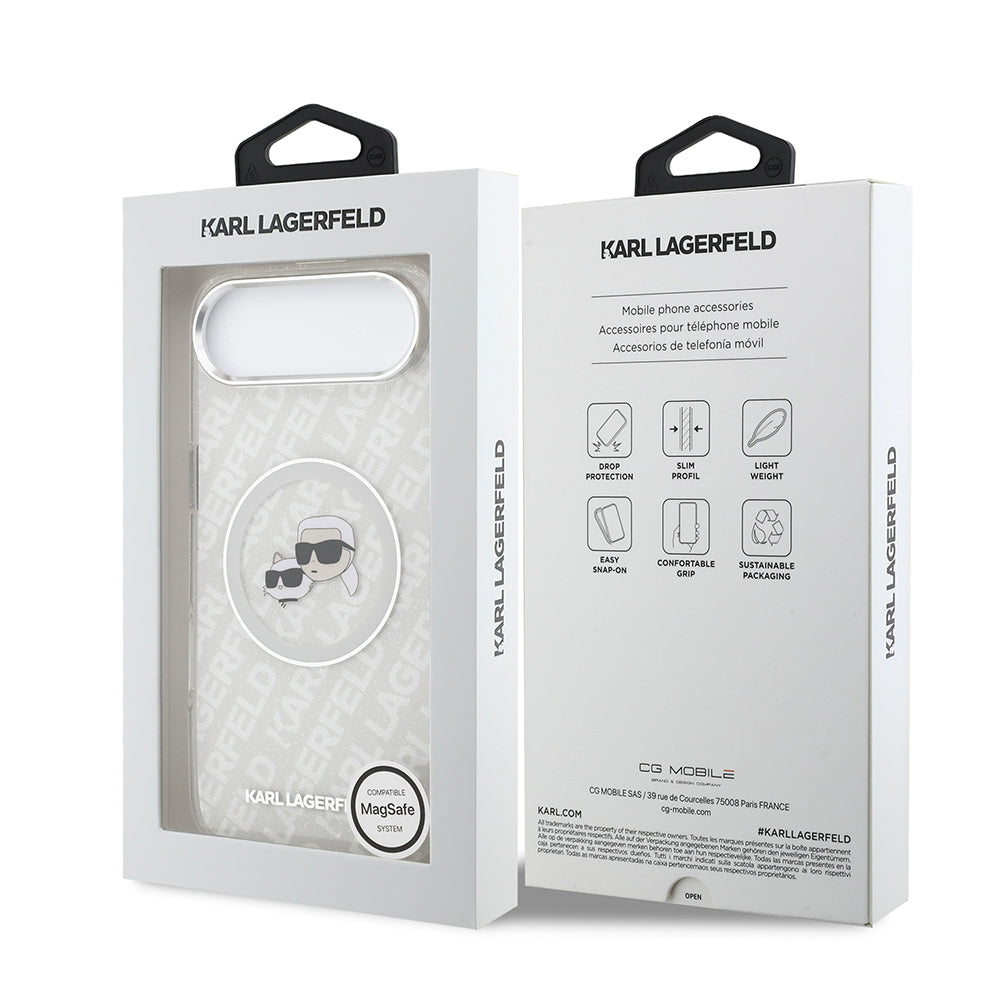 iPhone 17 Air Kılıf Karl Lagerfeld Orjinal Lisanslı Parlayan Simli Karl & Choupette Heads Kapak