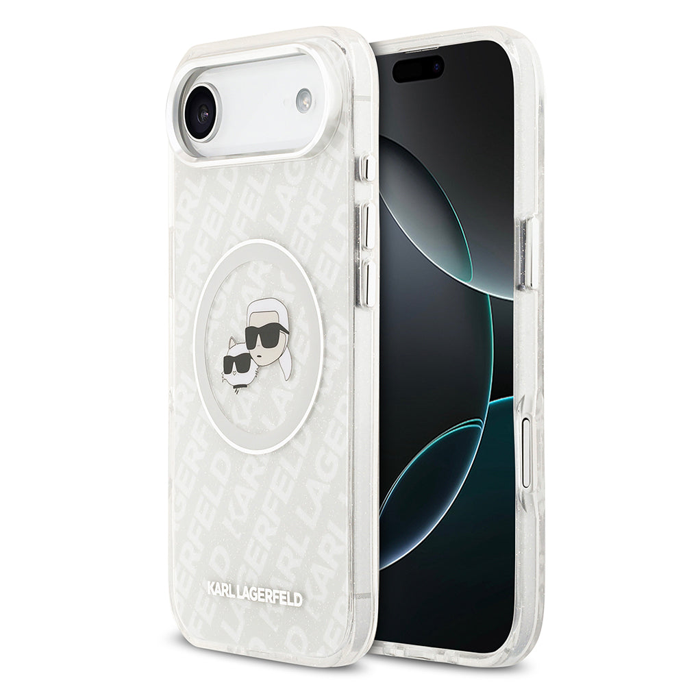 iPhone 17 Air Kılıf Karl Lagerfeld Orjinal Lisanslı Parlayan Simli Karl & Choupette Heads Kapak