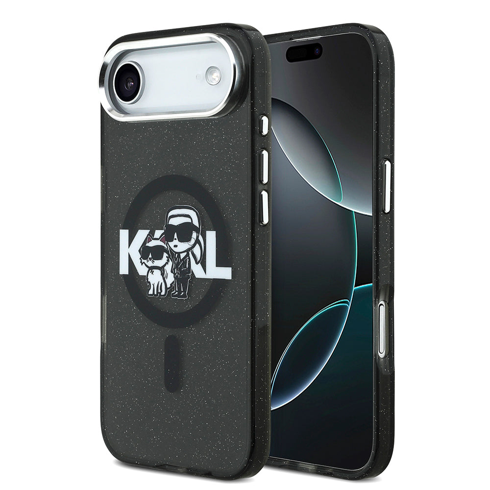 iPhone 17 Air Kılıf Karl Lagerfeld Orjinal Lisanslı Parlayan Simli Karl & Choupette Sketch Logo Kapak