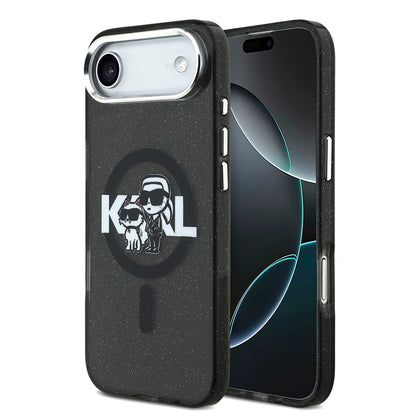 iPhone 17 Air Kılıf Karl Lagerfeld Orjinal Lisanslı Parlayan Simli Karl & Choupette Sketch Logo Kapak