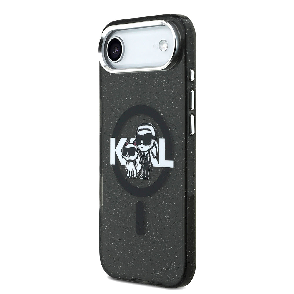 iPhone 17 Air Kılıf Karl Lagerfeld Orjinal Lisanslı Parlayan Simli Karl & Choupette Sketch Logo Kapak