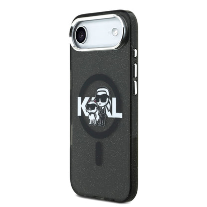 iPhone 17 Air Kılıf Karl Lagerfeld Orjinal Lisanslı Parlayan Simli Karl & Choupette Sketch Logo Kapak