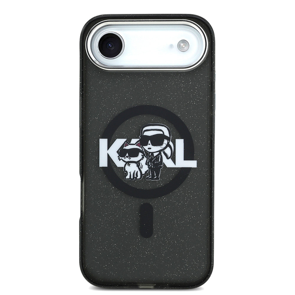 iPhone 17 Air Kılıf Karl Lagerfeld Orjinal Lisanslı Parlayan Simli Karl & Choupette Sketch Logo Kapak