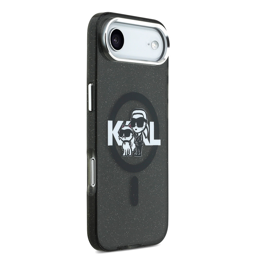 iPhone 17 Air Kılıf Karl Lagerfeld Orjinal Lisanslı Parlayan Simli Karl & Choupette Sketch Logo Kapak