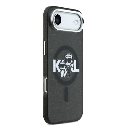 iPhone 17 Air Kılıf Karl Lagerfeld Orjinal Lisanslı Parlayan Simli Karl & Choupette Sketch Logo Kapak
