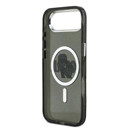 iPhone 17 Air Kılıf Karl Lagerfeld Orjinal Lisanslı Parlayan Simli Karl & Choupette Sketch Logo Kapak