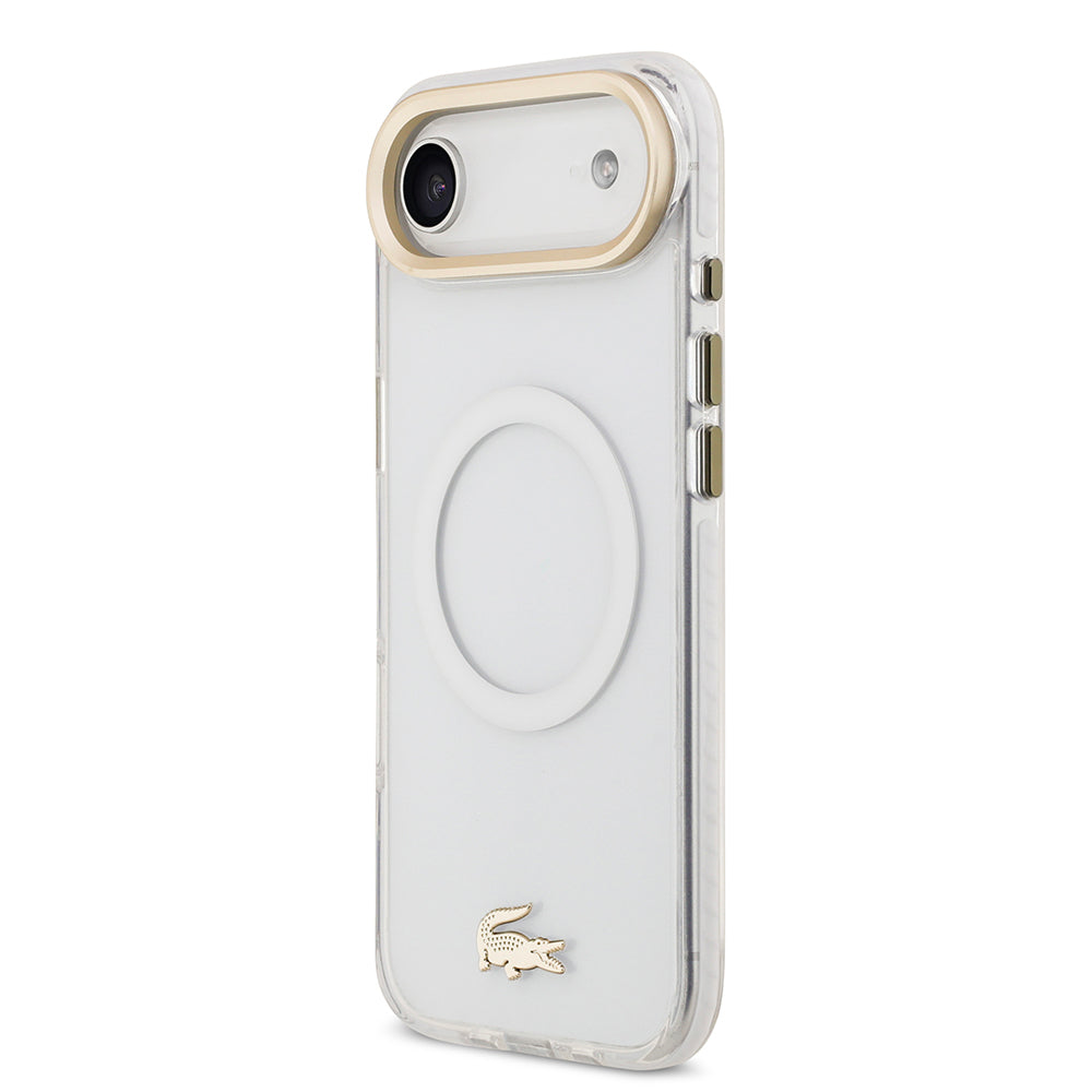 iPhone 17 Air Kılıf Lacoste Orjinal Lisanslı M-safe Şarj Özellikli Gold Timsah Logolu Buzlu Kapak