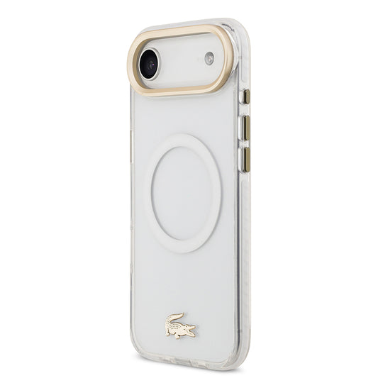 iPhone 17 Air Kılıf Lacoste Orjinal Lisanslı M-safe Şarj Özellikli Gold Timsah Logolu Buzlu Kapak
